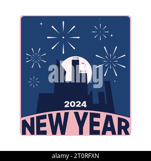 Happy New Year 2024 Vektor-Design im Vintage-Stil Stock Vektor