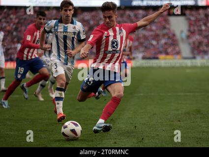 Madrid, Spanien. Oktober 2023. Madrid Spanien; 08.10.2023.- Rodrigo Riquelme Atletico de Madrid gegen Real Sociedad, spanisches Fußballspiel Tag 9 im Stadion Cívitas Metropolitano, das in einem Treffer von 2-1 gegen Atletico gipfelte, wobei Samuel Lino 22' und Antoine Griezmann 89' aus einem Elfmeterschießen erzielte. Und für Real Sociedad erzielte Mikel Oyarzabal 73' Guthaben: Juan Carlos Rojas/ Picture Alliance/dpa/Alamy Live News Stockfoto