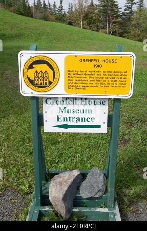 Grenfell House Schild in St. Anthony, Neufundland & Labrador, Kanada Stockfoto