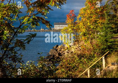 Herbstfarben auf Silver Islet, Sleeping Giant Provincial Park, in der Nähe von Thunder Bay, Ontario, Kanada Stockfoto