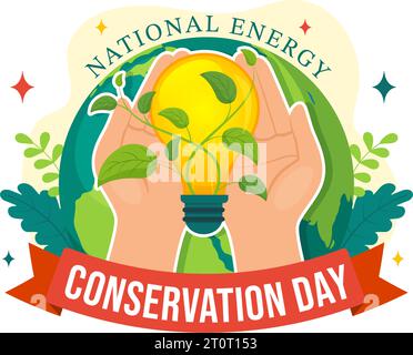 National Energy Conservation Day Vector Illustration am 14 Dezember für Rettet den Planeten und Green Eco Friendly mit Lampe und Erde Hintergrund Design Stock Vektor