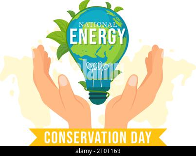 National Energy Conservation Day Vector Illustration am 14 Dezember für Rettet den Planeten und Green Eco Friendly mit Lampe und Erde Hintergrund Design Stock Vektor
