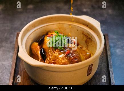 Geschmortes Hühnchen mit Sojasauce und Auflauf Stockfoto