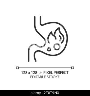 2D-Symbol für anpassbare dünne Linien in Schwarz mit brennendem Magen Stock Vektor
