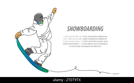 Snowboarder Vektor Hintergrund, Banner, Poster. Snowboardtricks, Freestyle, Freeride. Eine durchgehende Strichgrafik-Illustration von Snowboard-Tricks Stock Vektor