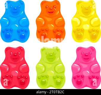 Sammlung von Gelee-Bonbären. Buntes Gummibärenset. Vektorillustrationssatz Stock Vektor