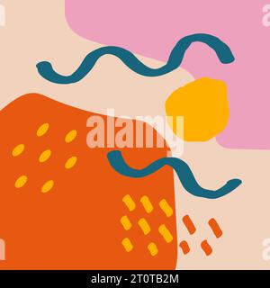 Naiver brutalistischer Plakatdruck. Groovige kreisförmige rechteckige Typografie im trendigen Retro-Cartoon-Stil der 90er Jahre. Vektorillustration mit welliger geometrischer Anordnung Stock Vektor