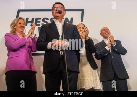 Wiesbaden GER, Landtagswahl Hessen, Wahlabend im Landtag, 08.10.2023 Boris Rhein CDU, GER, Landtagswahl Hessen, Wahlabend im Hessichen Landtag, 08.10.2023 *** Wiesbaden GER, Landtagswahl Hessen, Wahlabend im landtag Hessen, 08 10 2023 Boris Rhein CDU, GER, Landtagswahl Hessen, Wahlabend im landtag Hessen, Wahlabend im landtag Hessen, 08 10 2023 Copyright: xEibner-Pressefoto/FlorianxWieganx EP FWD Credit: Imago/Alamy Live News Stockfoto