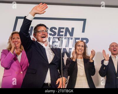 Wiesbaden GER, Landtagswahl Hessen, Wahlabend im Landtag, 08.10.2023 Boris Rhein CDU, GER, Landtagswahl Hessen, Wahlabend im Hessichen Landtag, 08.10.2023 *** Wiesbaden GER, Landtagswahl Hessen, Wahlabend im landtag Hessen, 08 10 2023 Boris Rhein CDU, GER, Landtagswahl Hessen, Wahlabend im landtag Hessen, Wahlabend im landtag Hessen, 08 10 2023 Copyright: xEibner-Pressefoto/FlorianxWieganx EP FWD Credit: Imago/Alamy Live News Stockfoto