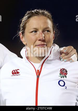 Dateifoto vom 11/2017 von Rochelle Clark, die sich einer Gruppe ehemaliger internationaler Rugbystars aus Großbritannien anschließen wird, um etwa 300 Kilometer von London nach Paris zu radeln, um Geld für wohltätige Zwecke zu sammeln. Clark und Tamara Taylor sind zwei der Rugby Centurions – Spieler, die den bedeutsamen Meilenstein von 100 internationalen Länderspielen erreicht haben – und nehmen an der Herausforderung Teil. Ausgabedatum: Montag, 9. Oktober 2023. Stockfoto