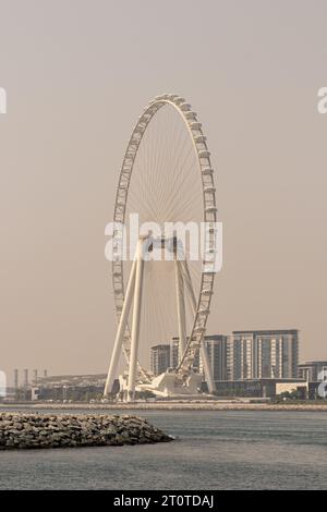 Bluewaters Island mit dem Ain Dubai, dem größten Aussichtsrad der Welt. Stockfoto