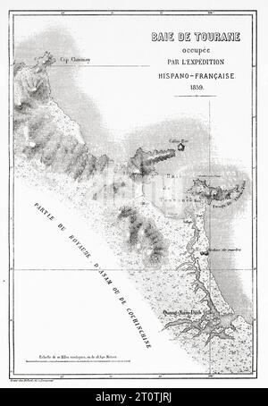 Die Bucht von Tourane wurde 1859 von der Expedition der Hispano-Franzosen in Tourane besetzt. Vietnam. Indochina. Alter Stich aus dem 19. Jahrhundert aus Le Tour du Monde 1860 Stockfoto