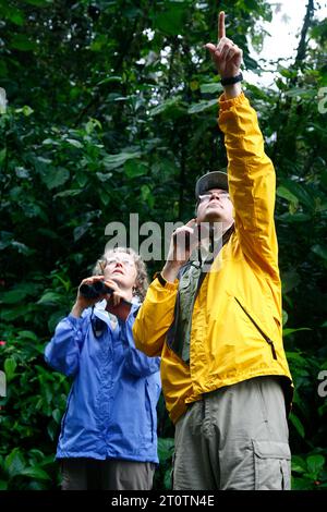 Vogelbeobachter im Regenwald von Arenal. La Fortuna und Umgebung, Costa Rica. Stockfoto