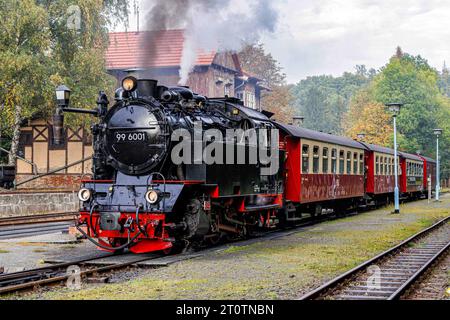 Alexisbad, Deutschland 02. Oktober 2023: HSB Dampflok 99 6001 im Bahnhof Alexisbad im Selketal. Sachsen-Anhalt *** Alexisbad, Deutschland. Oktober 2023. HSB-Dampflok 99 6001 am Bahnhof Alexisbad im Selketal Sachsen-Anhalt Copyright: XFotostandx/xReissx Credit: Imago/Alamy Live News Stockfoto