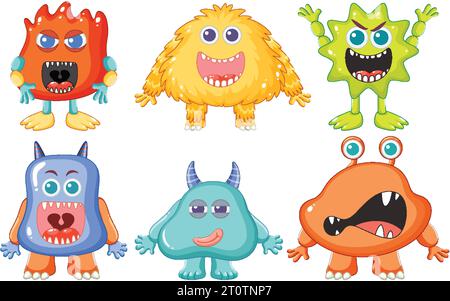Eine Sammlung entzückender Vektor-Illustrationen mit außerirdischen Monstern Stock Vektor