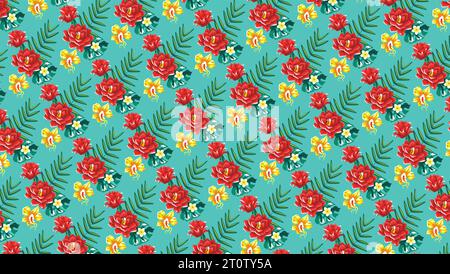 Tropisches Muster mit Blumen auf blauem Hintergrund. Stock Vektor