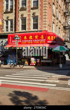 NEW YORK, USA - 26. NOVEMBER 2022: chinesisches Lebensmittelgeschäft an der Ecke hester Street in Chinatown Stockfoto