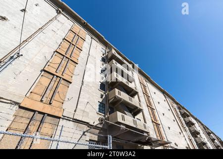 Historisches Betonlager im Besitz von Port of Los Angeles in San Pedro, Kalifornien. Stockfoto