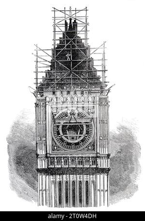 Big Ben, der Elizabeth Tower in den Houses of Parliament, London, im Bau, gezeigt in den London Illustrated News, 2. August 1856 Stockfoto