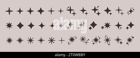 Retro-Kollektion mit futuristischem Glitzer-Icons. Set von Sternformen. Abstraktes Symbol-Vektor-Design. Y2K-Elemente Stock Vektor