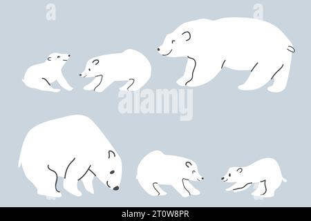 Niedliches handgezeichnetes Polar Bär Moms and Babyes Set Stock Vektor