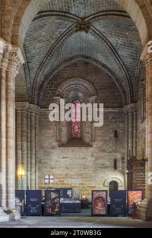 Ticketschalter an der Rezeption am Eingang zum Museum der Kathedrale Santa María, Stadt Sigüenza, Provinz Guadalajara, Castilla la Mancha, Spanien. Stockfoto