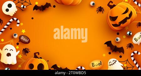 Halloween-Cartoon-Hintergrund. Niedliche 3D-Deko. Vektorillustration Stock Vektor