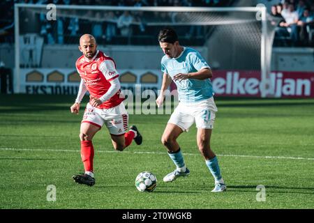 Kalmar, Schweden. Oktober 2023. Stefano Vecchia (21) von Malmö FF wurde während des Allsvenskan-Spiels zwischen Kalmar FF und Malmö FF in der Guldfaageln Arena in Kalmar gesehen. (Foto: Gonzales Photo - Joe Miller). Stockfoto