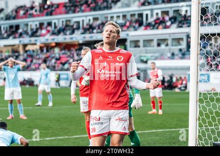 Kalmar, Schweden. Oktober 2023. Lars Saetra (39) von Kalmar FF wurde während des Allsvenskan-Spiels zwischen Kalmar FF und Malmo FF in der Guldfaageln Arena in Kalmar gesehen. (Foto: Gonzales Photo - Joe Miller). Stockfoto