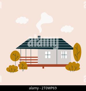 Nettes kleines Landhaus mit Herbstbäumen Stock Vektor