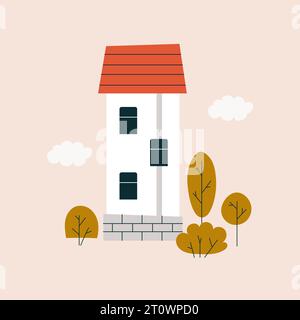 ute Appartementhaus mit rotem Fliesendach Stock Vektor