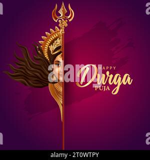 indischer Gott durga Gesicht in Happy Durga Puja Subh Navratri Hintergrund. vektor-Illustration Design Stock Vektor