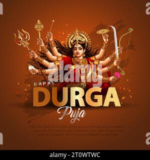 Indische Gott shri Druga in Happy Durga Puja Subh Navratri roten Hintergrund. vektor-Illustration Design Stock Vektor