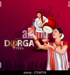 Indische Gott shri Druga in Happy Durga Puja Subh Navratri roten Hintergrund. vektor-Illustration Design Stock Vektor