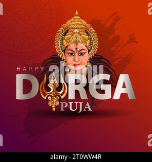 Indische Gott shri Druga in Happy Durga Puja Subh Navratri roten Hintergrund. vektor-Illustration Design Stock Vektor