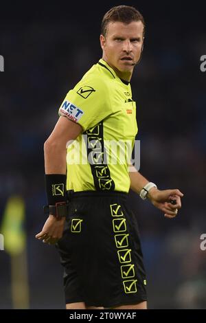 Neapel, Italien. Oktober 2023. Schiedsrichter Federico La Penna beim Spiel der Serie A TIM zwischen SSC Napoli und ACF Fiorentina am 8. Oktober 2023 im Stadio Diego Armando Maradona Neapel. Franco Romano/Alamy Live News Stockfoto