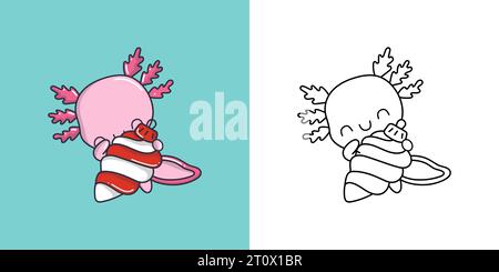 Niedliches Xmas Axolotl Clipart für Malseite und Illustration. Happy Clip Art Christmas Amphibian. Stock Vektor