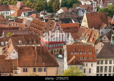 Blick von der Burg auf das Alte Rathaus in Esslingen am Neckar, Baden-Württemberg, Deutschland | Blick vom Schloss zum Alten Rathaus Alten Ra Stockfoto