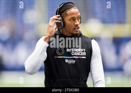 Indianapolis, Indiana, USA. Oktober 2023. Indianapolis Colts verteidigte Julius Brents (29) während des Vorspiels der NFL gegen die Tennessee Titans in Indianapolis, Indiana. Indianapolis besiegte Tennessee mit 23:16. John Mersits/CSM/Alamy Live News Stockfoto