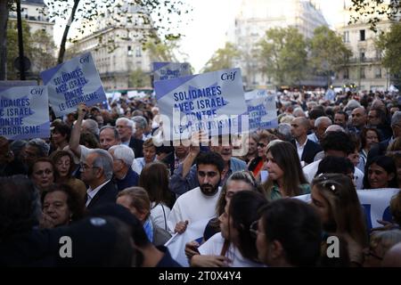 Paris, Frankreich. Oktober 2023. Teilnahme an der Kundgebung zur Unterstützung Israels in Paris, Frankreich, am 9. Oktober 2023. Foto: Raphael Lafargue/ABACAPRESS.COM Credit: Abaca Press/Alamy Live News Stockfoto