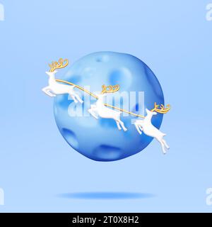 3D-springende Hirsche mit Geweih in der Nähe des Mondes Stock Vektor