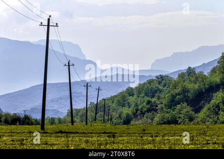 Landschaft im Vjosa-Tal an der Grenze zu Griechenland, Wild River Vjosa Nationalpark, Carcove, Carshove, Gjirokastra Qark, Albanien Stockfoto