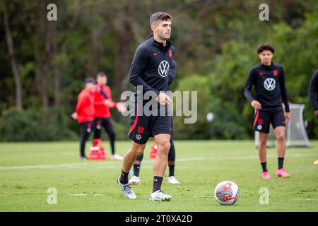 Nashville, Tennessee, USA. Oktober 2023. Christian Pulisic trainiert mit USMNT an der Brentwood Academy in Brentwood, Tennessee ein paar Tage vor den bevorstehenden Freundschaftsspielen gegen Deutschland und Ghana. (Kindell Buchanan/Alamy Live News) Stockfoto