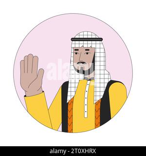 Saudi-arabischer Mann, der glückliche 2D-Linienvektor-Avatar-Illustration winkt Stock Vektor