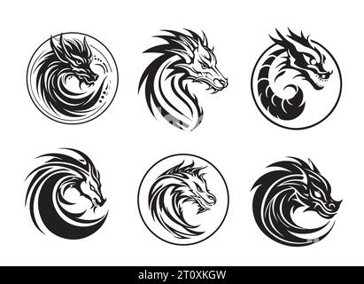 Drachen-Symbole setzen Silhouette Hand gezeichneter Vektor Stock Vektor