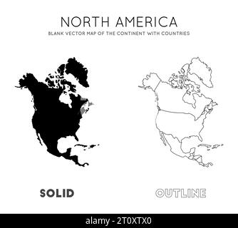 Karte Nordamerika. Leere Vektorkarte des Kontinents mit Ländern. Borders of North America für Ihre Infografik. Vektorabbildung. Stock Vektor