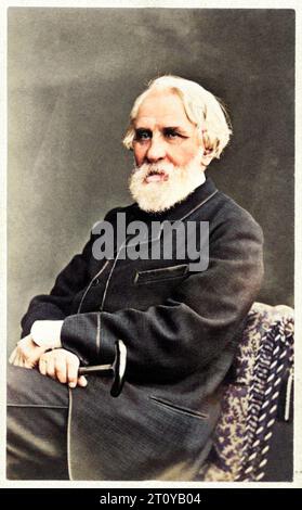 1880 c. , St.. Petersburg , RUSSLAND : der berühmte russische Schriftsteller und Dramatiker IWAN Sergejewitsch TURGENEW ( Sergeevic , 1818 - 1883 ) , Autor von VÄTERN UND SÖHNEN ( 1862 ) . Foto: Vezenberg & Co. , St. Petersburg . DIGITAL COLORIERT. - SCRITTORE - LETTERATO - LETTERATURA - LITERATUR - SPLAYWRITER - DRAMMATURGO - COMMEDIOGRAFO - TEATRO - THEATER - RUSSLAND - PORTRÄT - RITRATTO - WEISSER BART - BARBA BIANCA - GESCHICHTE - FOTO STORICHE --- ARCHIVIO GBB Stockfoto