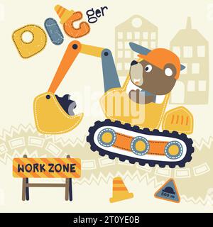 Vektor-Cartoon des niedlichen Bären, der Baufahrzeug fährt Stock Vektor