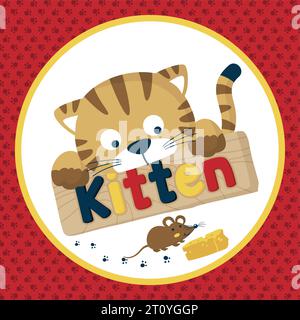 Niedliche Tiere Cartoon Vektor, Katze fängt Maus mit Käse Stock Vektor