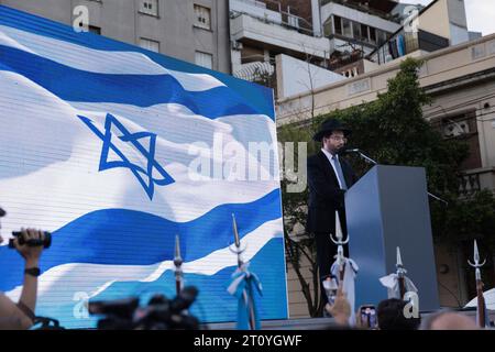 Buenos Aires, Argentinien, 9. Oktober 2023. Jüdische Gemeindeorganisationen im Land, die AMIA, die argentinische Zionistische Organisation und die DAIA werden einen marsch zur Unterstützung Israels unter dem Motto "gemeinsam wird Israel den Terror besiegen, immer" abhalten, um die Angriffe der Hamas abzulehnen. Die jüdische Bevölkerung Argentiniens ist die drittgrößte jüdische Gemeinde Amerikas (nach den USA und Kanada) und die größte in Lateinamerika. (Quelle: Esteban Osorio/Alamy Live News) Stockfoto